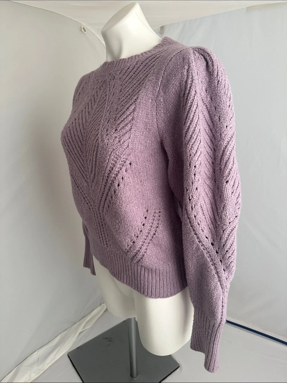 Anthropologie lavender scalloped collar puff sleeve sweater M